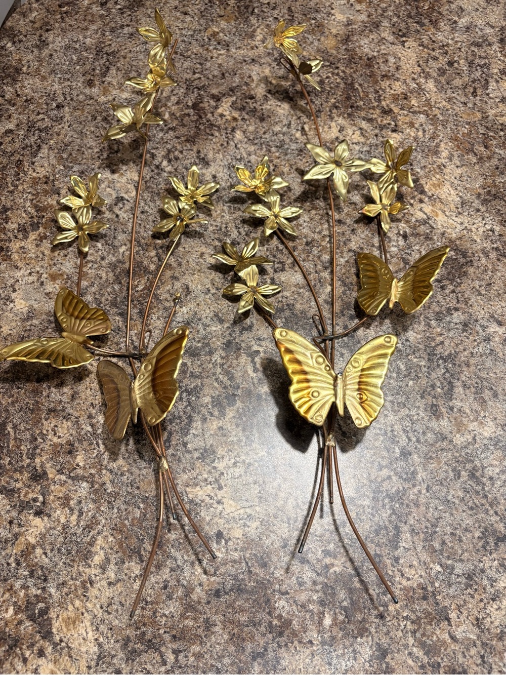 Home Interiors Gold Butterfly and Floral Wall Pair